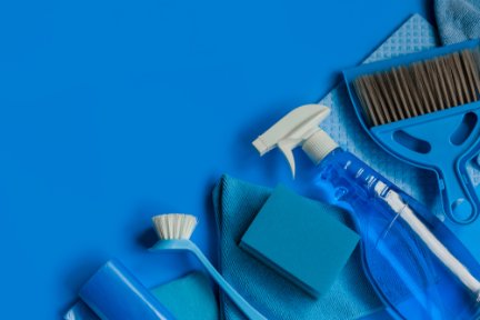 Cleaning equipment on a blue background